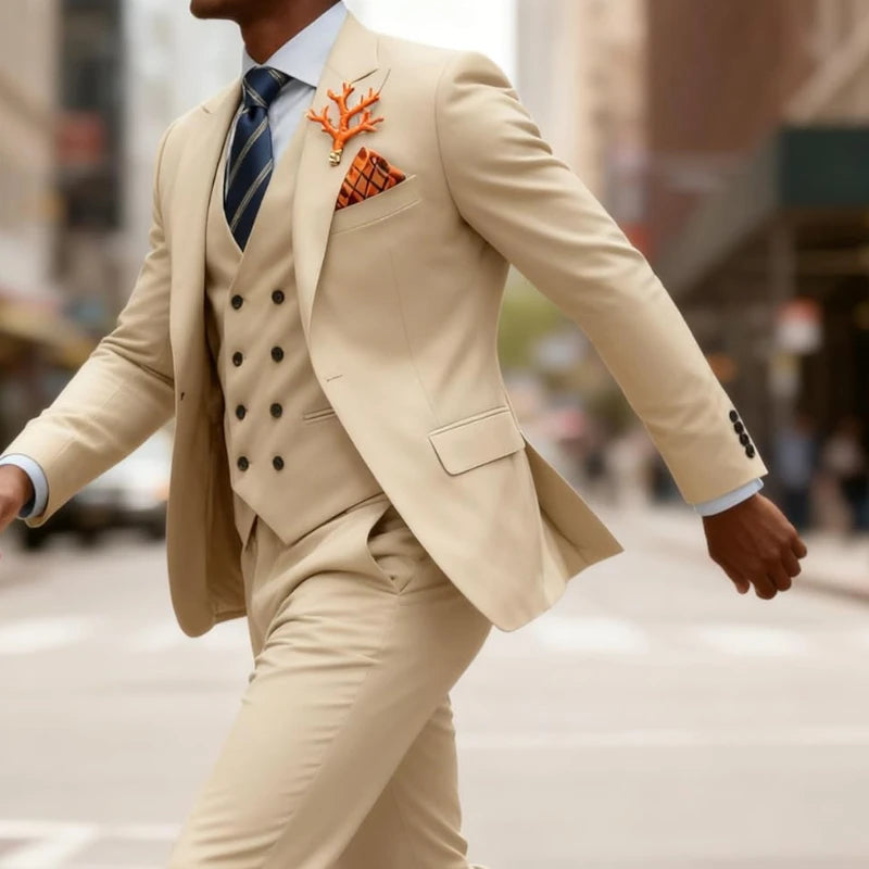 Terno masculino slim fit de 3 peças, trespassado, para casamento, baile, eventos formais, jantar de negócios e smoking.