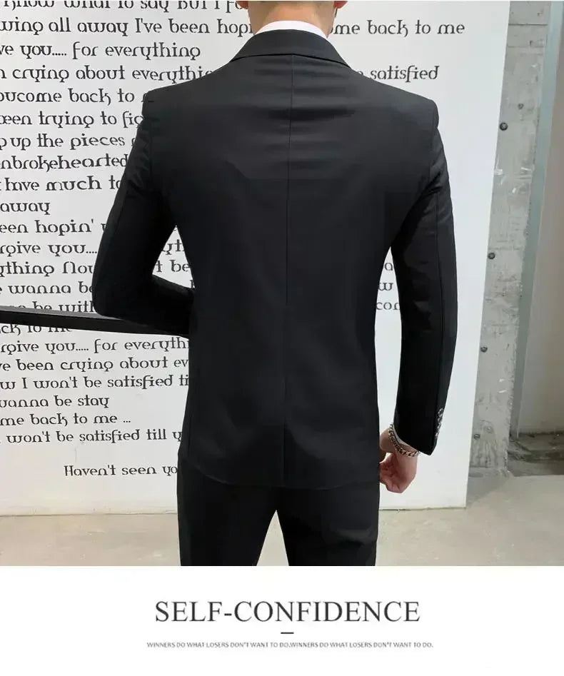 Terno (blazer + colete + calças) moda masculina negócios ao ar livre tendência cor sólida casual fino-ajuste casamento anfitrião cavalheiro terno 6xl