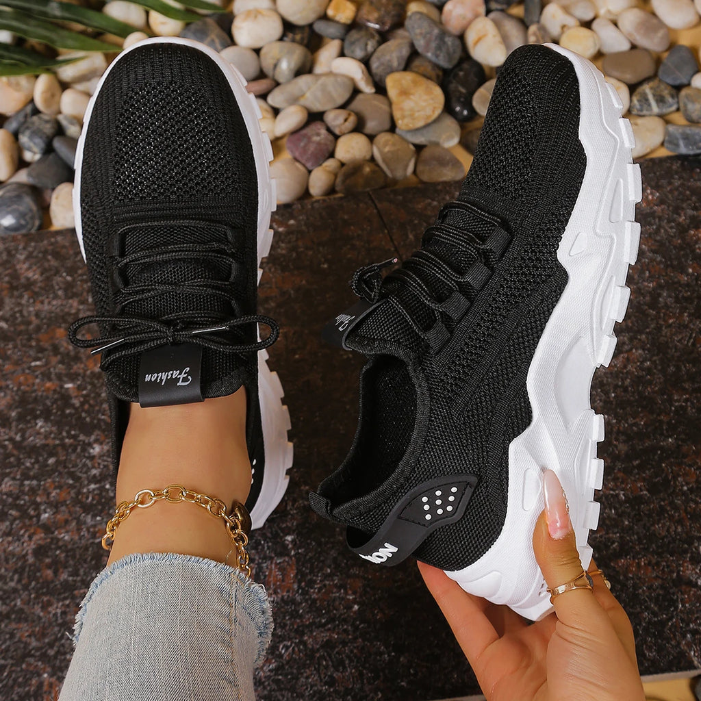Calçados femininos, calçados esportivos femininos 2025 sapatos femininos respiráveis de malha única pai sapato esportivo feminino casual e versátil