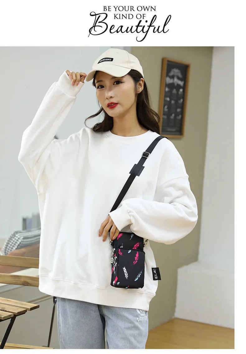 Bolsa de celular de nylon para mulheres, Bolsa para celular, Bolsa de moedas, Bolsa de ombro, Pequena bolsa crossbody, Bolsa de viagem, Nova