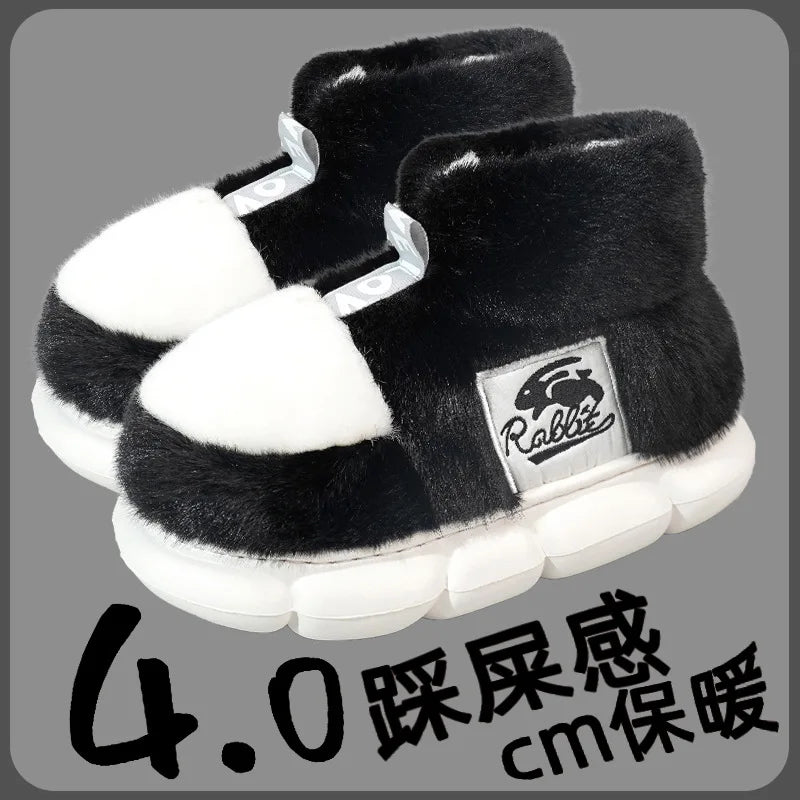 2025 sapatos quentes de inverno feminino forro de pelúcia chinelos interiores casais plataforma salto alto botas de neve feminino masculino casa chinelo