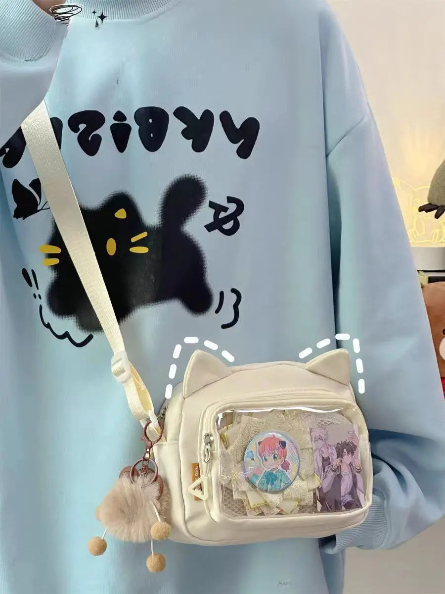 Y2k japonês harajuku sacos de escola para meninas novo transparente itabag ombro crossbody saco diy emblemas placa exibição ita saco