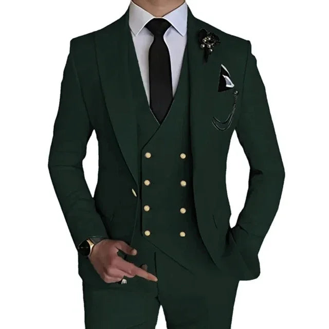Terno de casamento monocromático masculino, boutique de lazer, casaco de negócios, calças, colete, vestido, blazers, jaqueta, calças, 3 peças, nova moda