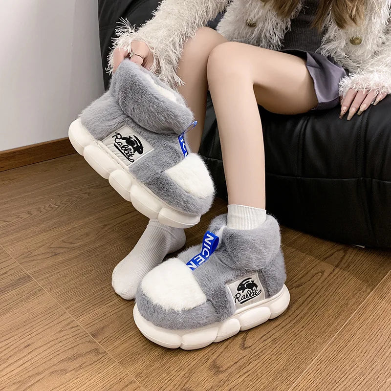 2025 sapatos quentes de inverno feminino forro de pelúcia chinelos interiores casais plataforma salto alto botas de neve feminino masculino casa chinelo