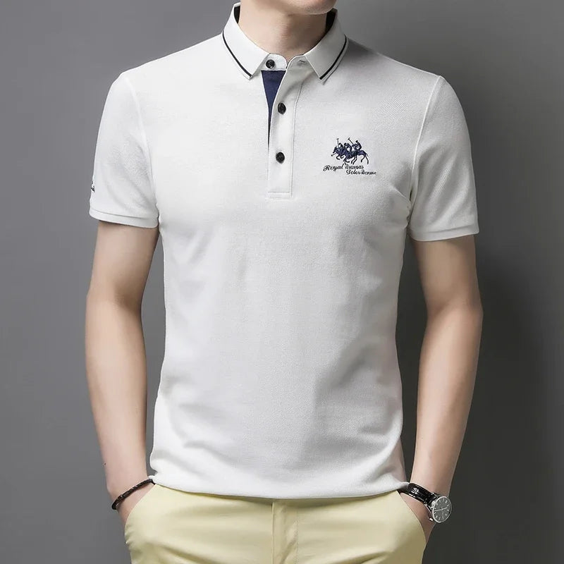 Camisa polo masculina bordada casual moda manga curta verão top confortável