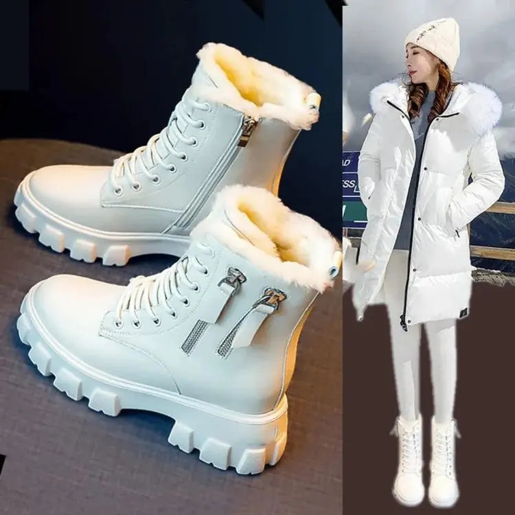 Botas 2025 novo estilo coreano forrado de lã outono inverno sapatos de algodão de alta qualidade botas femininas salto alto meados de bezerro bootsins