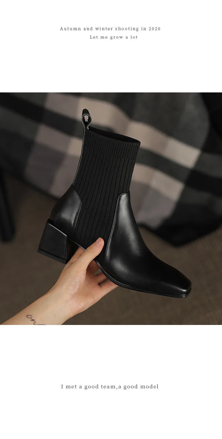2025 outono inverno novas meias de tornozelo sapatos femininos moda tamanho grande 43 botas curtas de malha deslizamento em salto alto botas de mujer