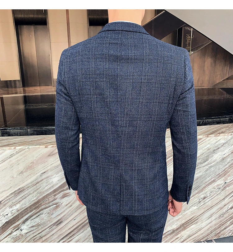 Terno de negócios fino ajuste masculino alta qualidade boutique moda conjunto de duas peças bonito tendência banquete quatro estações calças incluídas