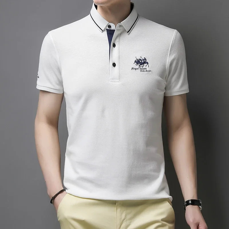 Camisa polo masculina bordada casual moda manga curta verão top confortável