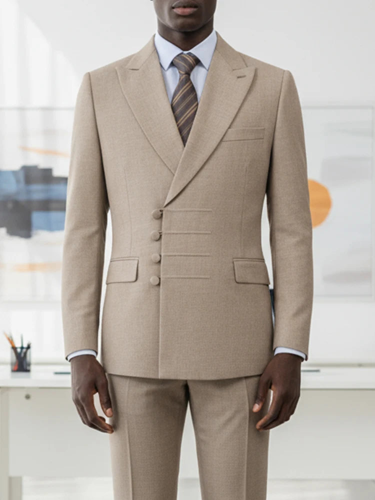 Terno masculino elegante ST Cassy para casamento, cinza, slim fit, trespassado, com vários botões, casual, para negócios, conjunto de 2 peças para festa.