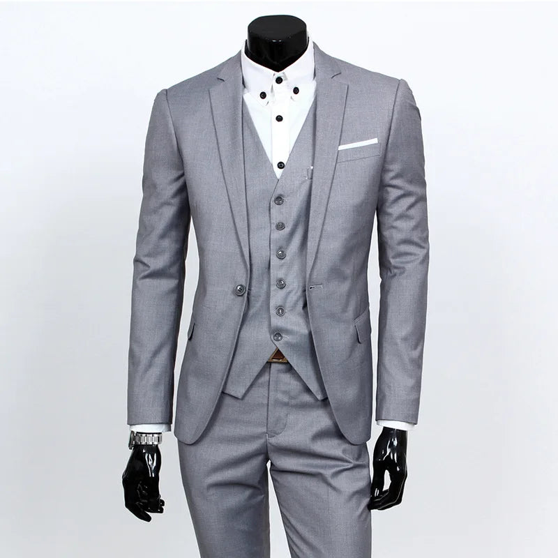 Conjunto de terno masculino de um botão fino ajuste casual tecido de mistura de algodão para trabalho versátil estilo clássico terno de três peças negócios casual