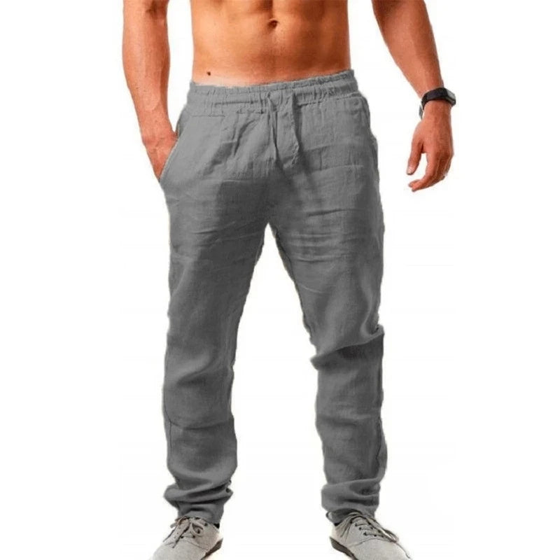 Calças de linho de algodão masculino outono novo respirável cor sólida calças de linho fitness streetwear S-3XL