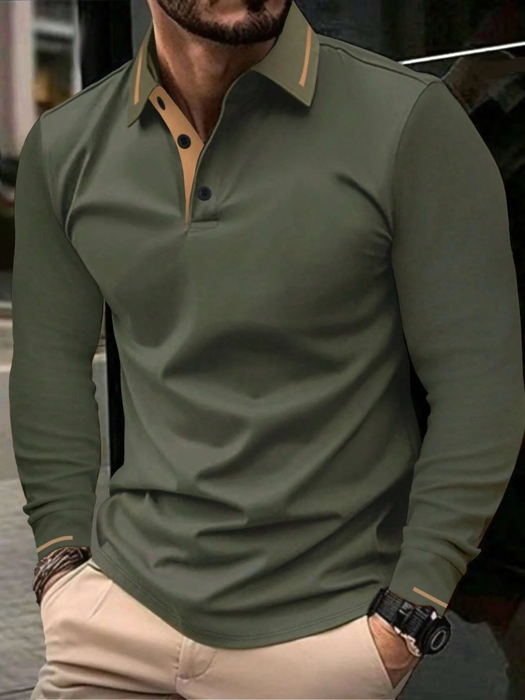 A nova camisa POLO masculina de manga comprida para primavera e outono de 2025 apresenta uma estampa 3D casual e moderna