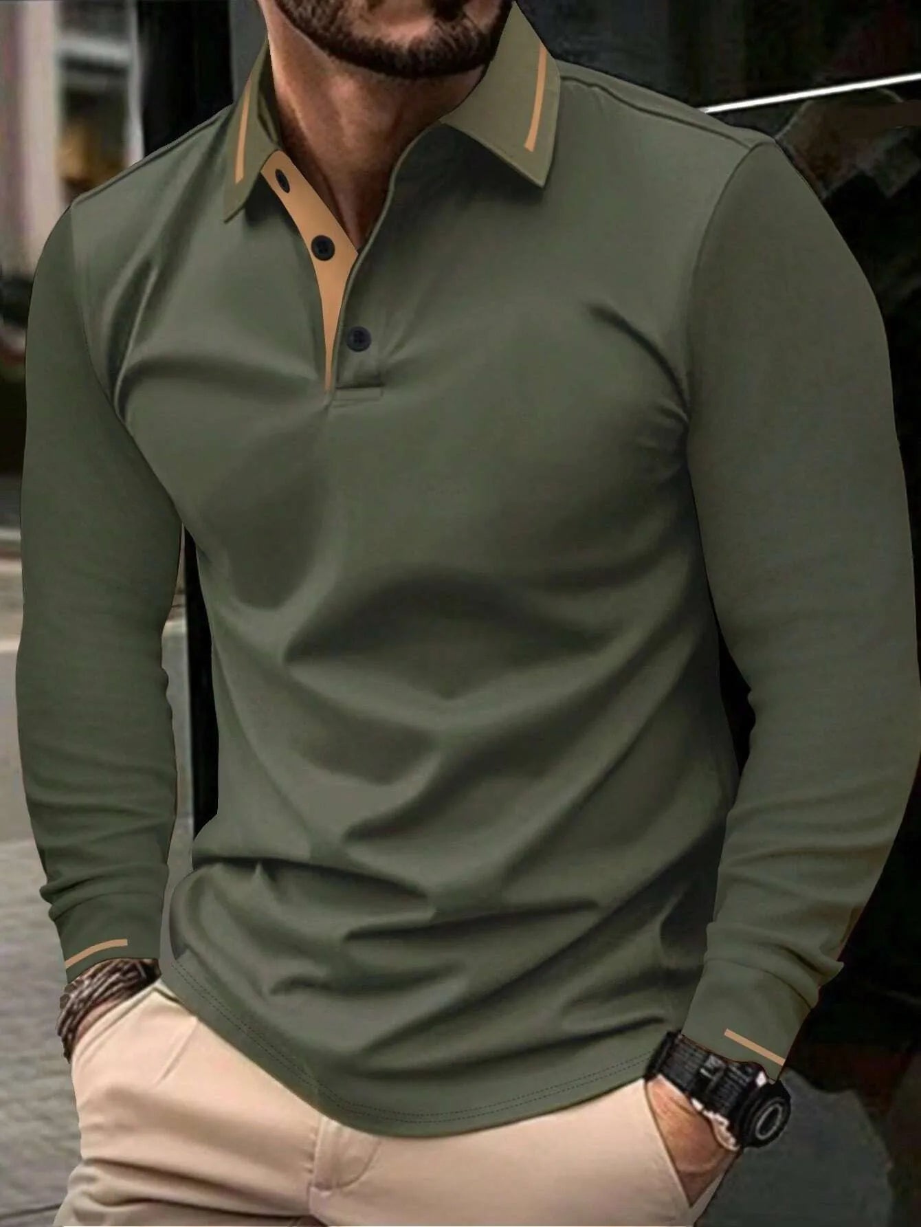 A nova camisa POLO masculina de manga comprida para primavera e outono de 2025 apresenta uma estampa 3D casual e moderna