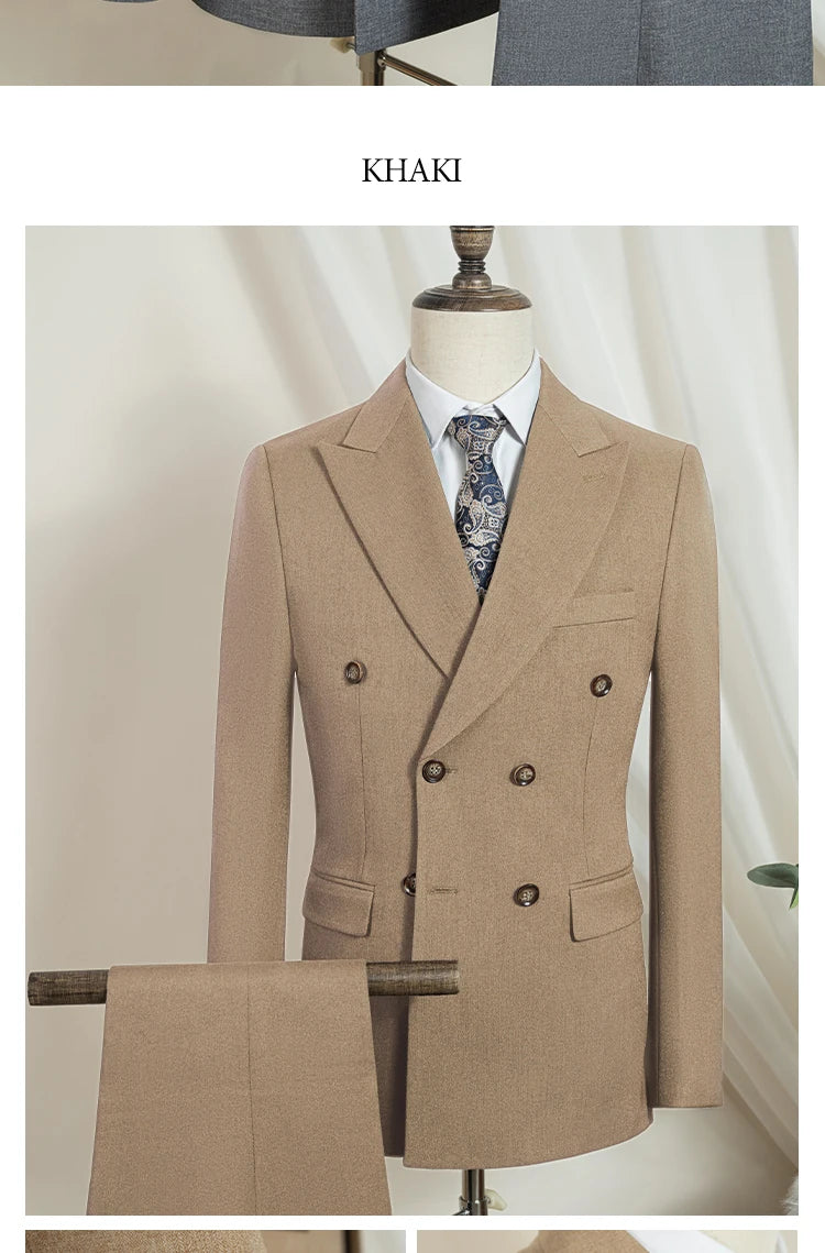 Terno masculino elegante azul escuro ST Cassy, conjunto de 2 peças, moderno, para casamento, festas, negócios e escritório.