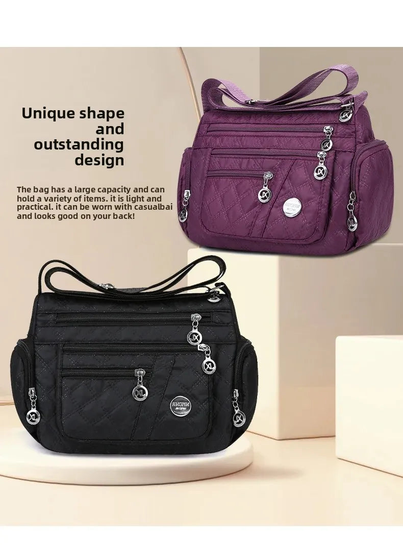 Bolsa crossbody feminina multicamadas de nylon à prova d'água, bolsa de ombro casual para mulheres de meia-idade e idosas, bolsa de grande capacidade