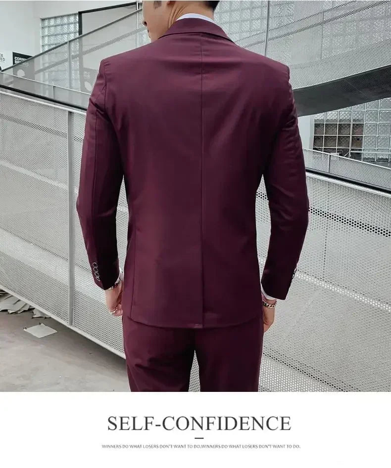 Terno (blazer + colete + calças) moda masculina negócios ao ar livre tendência cor sólida casual fino-ajuste casamento anfitrião cavalheiro terno 6xl