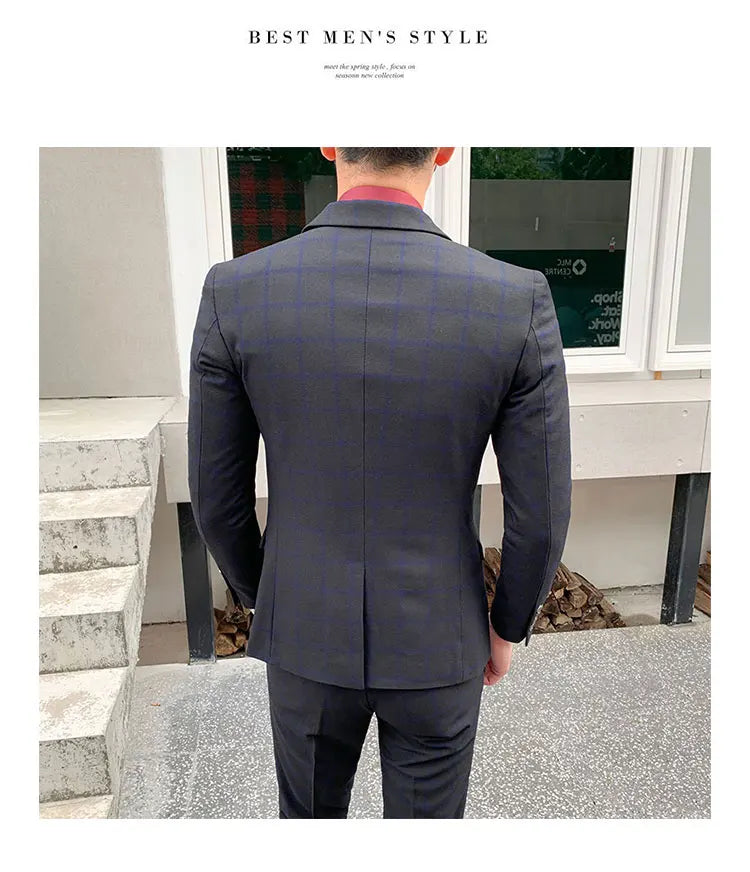 Terno de negócios fino ajuste masculino alta qualidade boutique moda conjunto de duas peças bonito tendência banquete quatro estações calças incluídas
