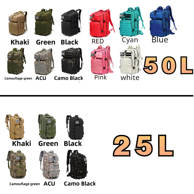 25l/50l resistente náilon impermeável tático esportes trekking pesca caça acampamento caminhadas saco mochila ao ar livre