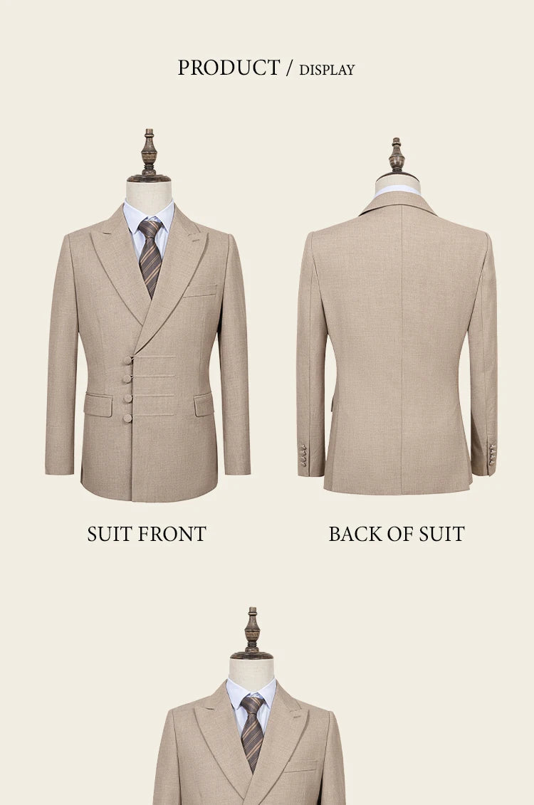 Terno masculino elegante ST Cassy para casamento, cinza, slim fit, trespassado, com vários botões, casual, para negócios, conjunto de 2 peças para festa.