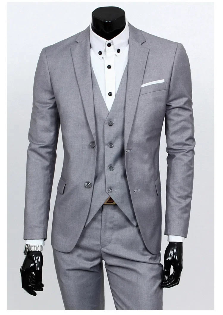 Terno de padrinhos de casamento de três peças, slim fit, roupa formal masculina, traje profissional personalizável, roupa de comemoração de casamento