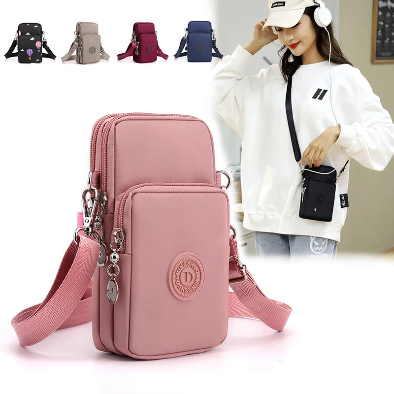Bolsa de celular de nylon para mulheres, Bolsa para celular, Bolsa de moedas, Bolsa de ombro, Pequena bolsa crossbody, Bolsa de viagem, Nova