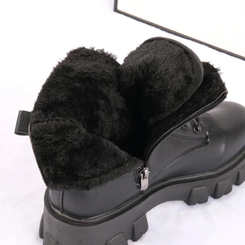 Botas 2025 novo estilo coreano forrado de lã outono inverno sapatos de algodão de alta qualidade botas femininas salto alto meados de bezerro bootsins