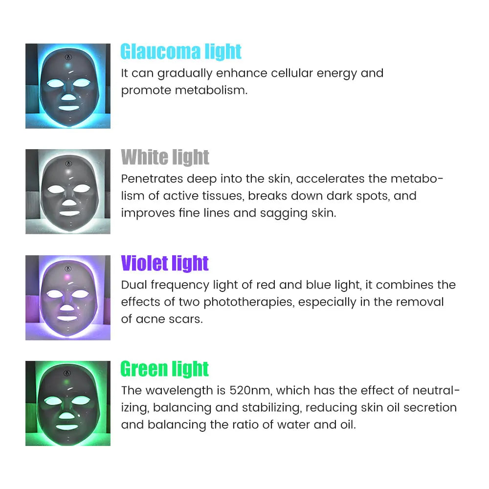 7-1 cores led máscara de cuidados com a pele facial, máscara de luz vermelha para rosto, rejuvenescimento casa face lifting clareamento dispositivo de beleza