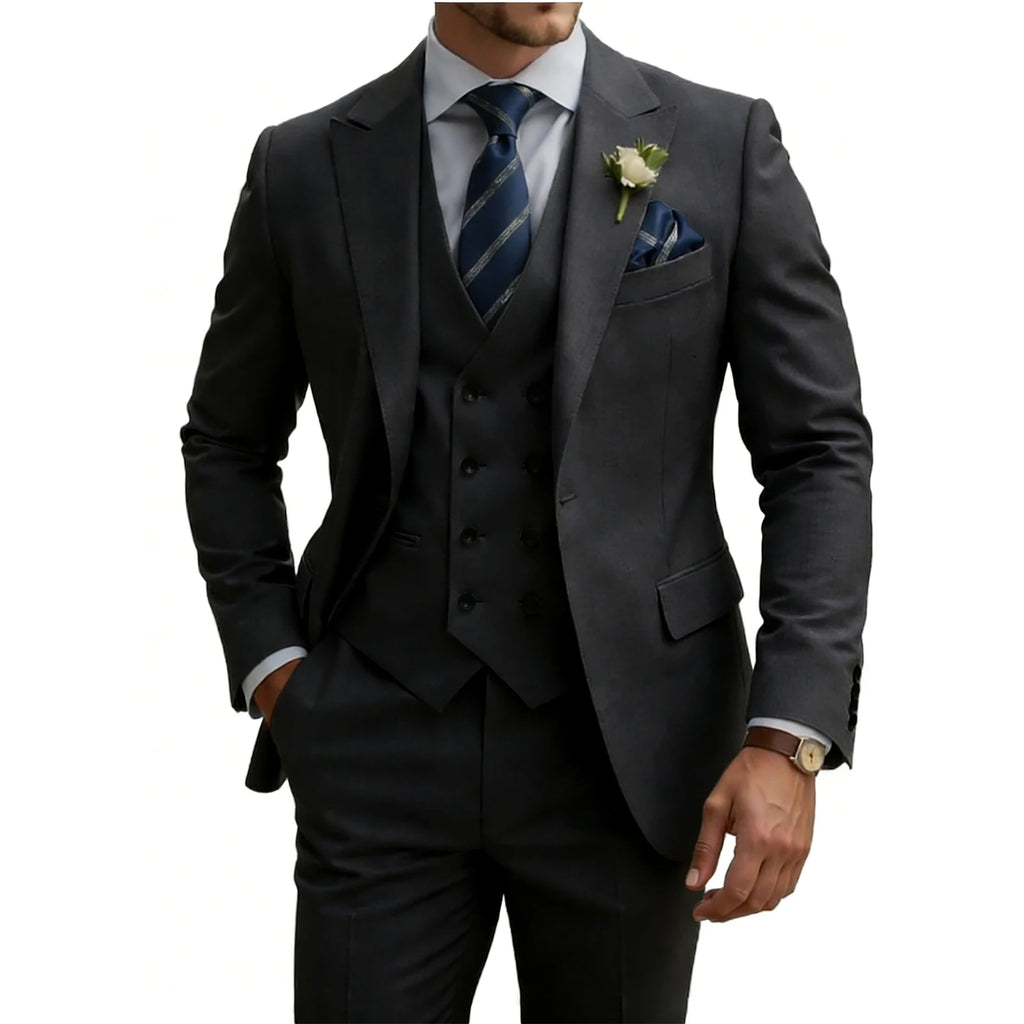 Terno masculino slim fit de 3 peças, trespassado, para casamento, baile, eventos formais, jantar de negócios e smoking.