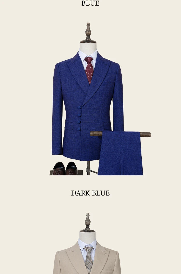 Terno masculino elegante ST Cassy para casamento, cinza, slim fit, trespassado, com vários botões, casual, para negócios, conjunto de 2 peças para festa.