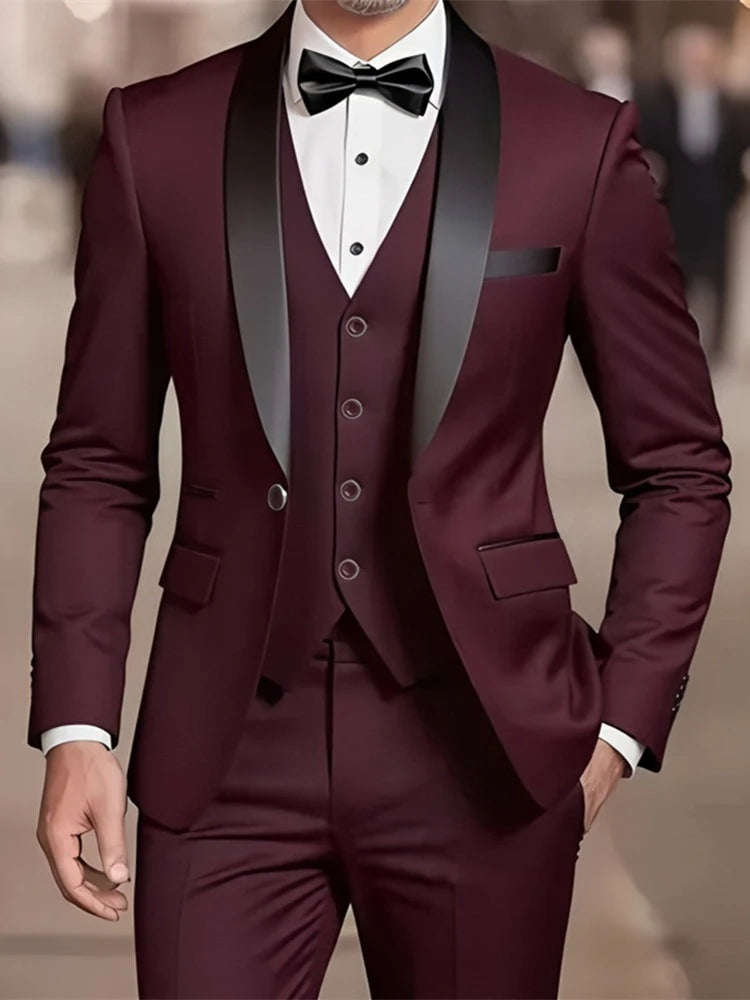 Conjunto de terno formal masculino negócios casual fino ajuste smoking para casamento, lapela de entalhe de manga longa, noivo