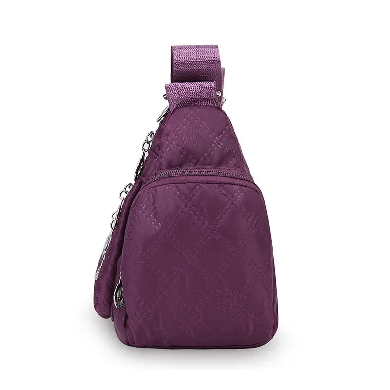 Bolsa crossbody feminina multicamadas de nylon à prova d'água, bolsa de ombro casual para mulheres de meia-idade e idosas, bolsa de grande capacidade