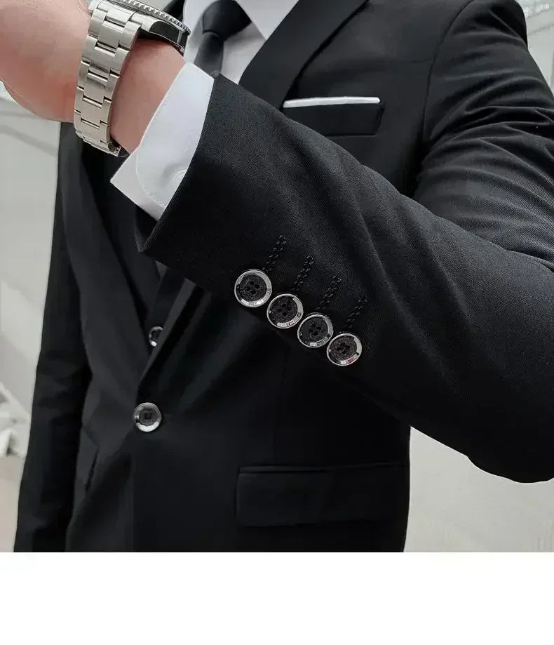 Terno (blazer + colete + calças) moda masculina negócios ao ar livre tendência cor sólida casual fino-ajuste casamento anfitrião cavalheiro terno 6xl