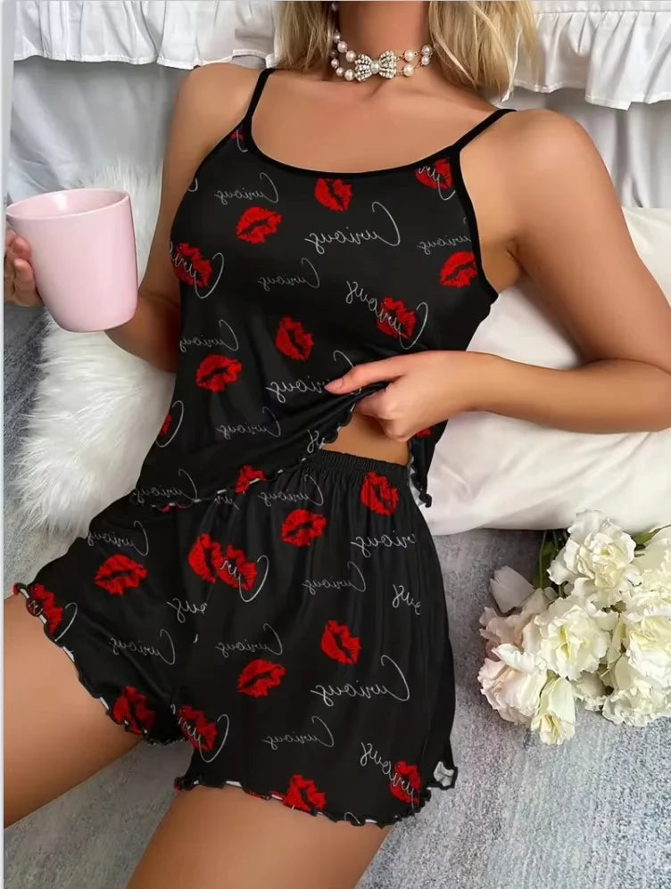 2025new feminino leopardo impressão impresso suspender topo e cintura elástica shorts feminino sexy casual casa verão conjunto de pijama