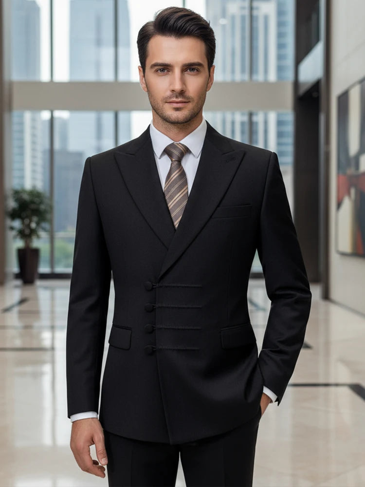 Terno masculino elegante ST Cassy para casamento, cinza, slim fit, trespassado, com vários botões, casual, para negócios, conjunto de 2 peças para festa.