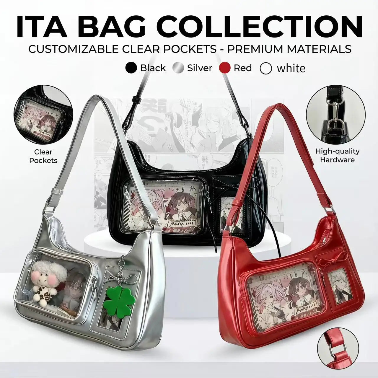 Y2k harajuku bolsa de ombro feminina coreano transparente ita saco escola crossbody saco feminino designer japonês bolsa preppy