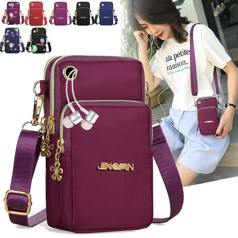 Bolsa de Celular Feminina Transversal Mini, Bolsa de Moedas Moderna para Mães, Bolsa de Ombro para Corrida com Alça de Pescoço, Carteira de 3 Camadas