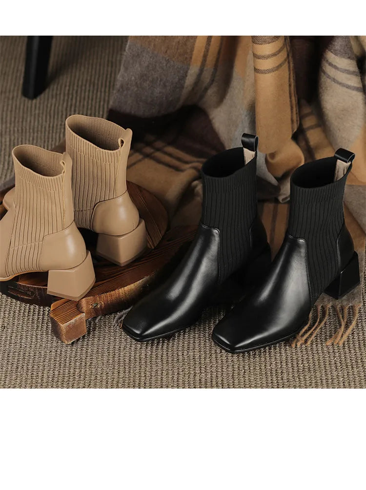 2025 outono inverno novas meias de tornozelo sapatos femininos moda tamanho grande 43 botas curtas de malha deslizamento em salto alto botas de mujer