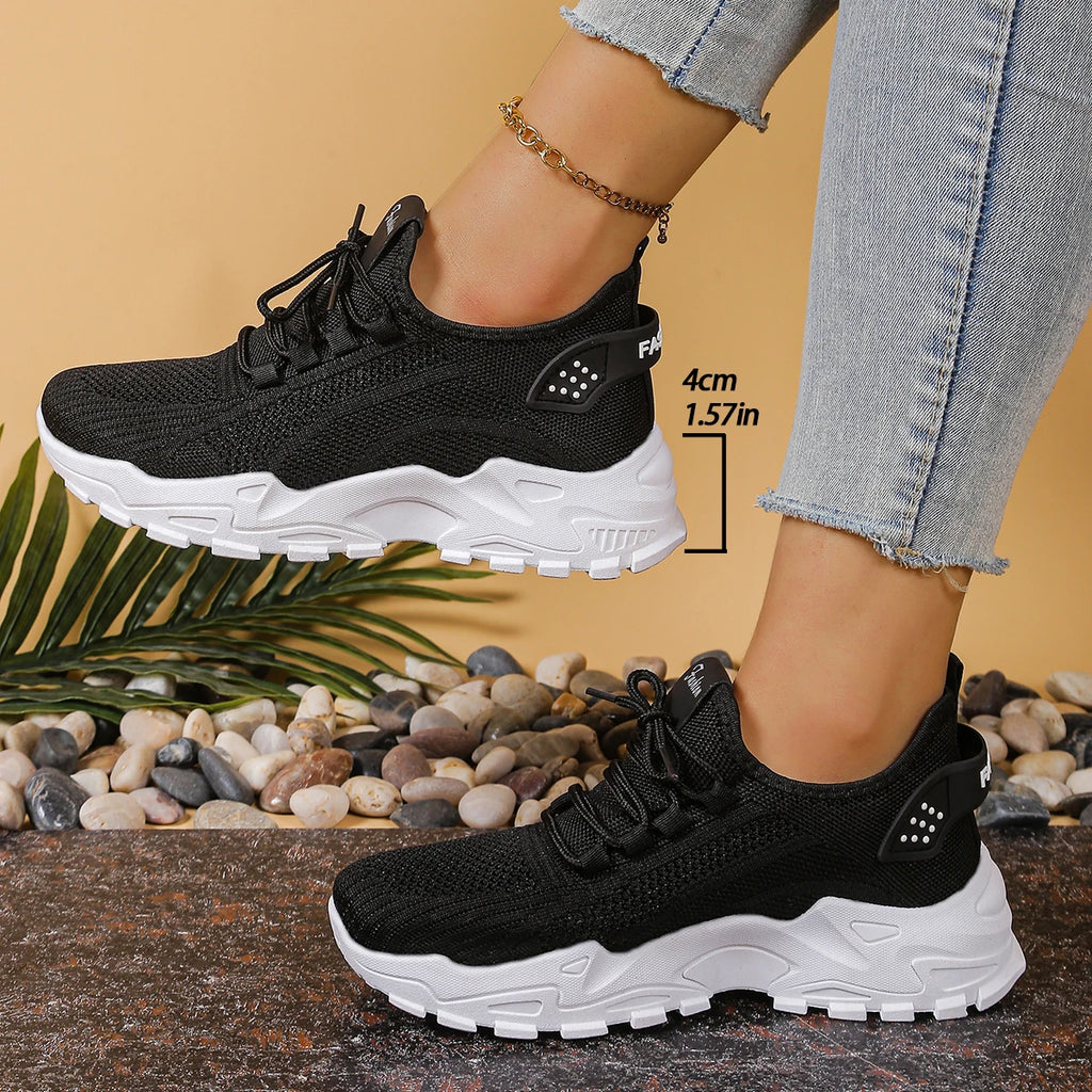 Calçados femininos, calçados esportivos femininos 2025 sapatos femininos respiráveis de malha única pai sapato esportivo feminino casual e versátil