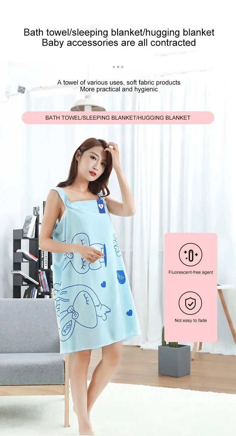 Toalha de banho wearable para mulheres adultas, Love Rabbit Increase, Whick Wipe Chest, Sauna a vapor de suor absorvente