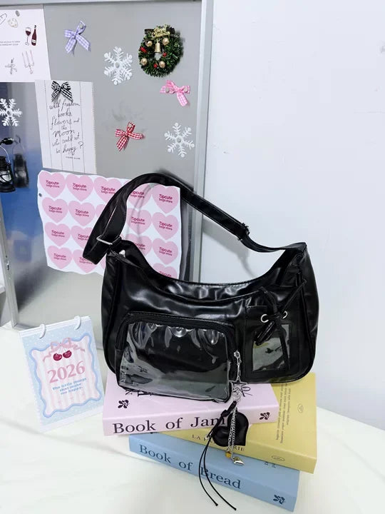 Y2k harajuku bolsa de ombro feminina coreano transparente ita saco escola crossbody saco feminino designer japonês bolsa preppy