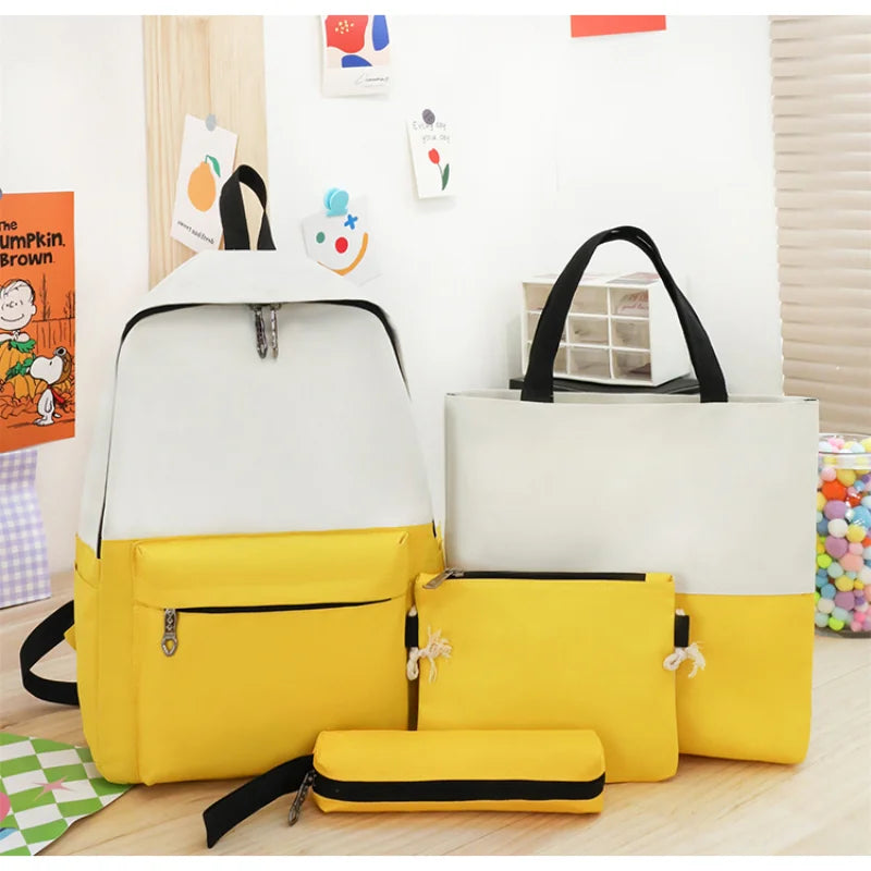 4 pçs conjuntos de mochilas para adolescentes grande capacidade sólida faculdade mochilas leves portáteis estudantes viagem