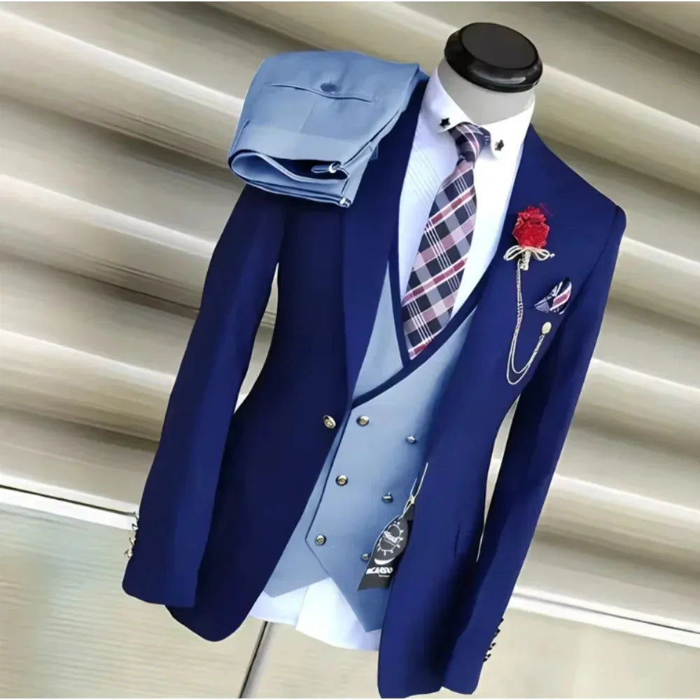 Ternos de negócios para homens casamento noivo notch lapela duplo breasted colete masculino vestido traje homme festa de formatura roupas masculinas 3 peças