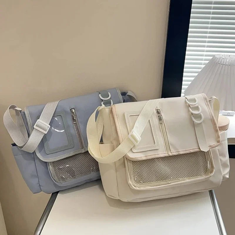 Y2k japonês harajuku sacos de escola para meninas novo transparente itabag ombro crossbody saco diy emblemas placa exibição ita saco