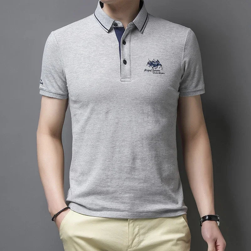 Camisa polo masculina bordada casual moda manga curta verão top confortável