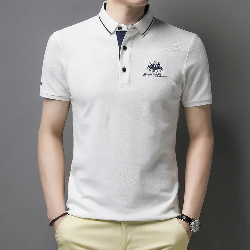 Camisa polo masculina bordada casual moda manga curta verão top confortável