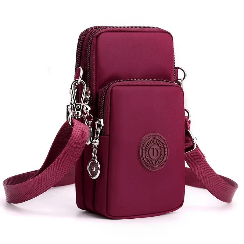 Bolsa de celular de nylon para mulheres, Bolsa para celular, Bolsa de moedas, Bolsa de ombro, Pequena bolsa crossbody, Bolsa de viagem, Nova