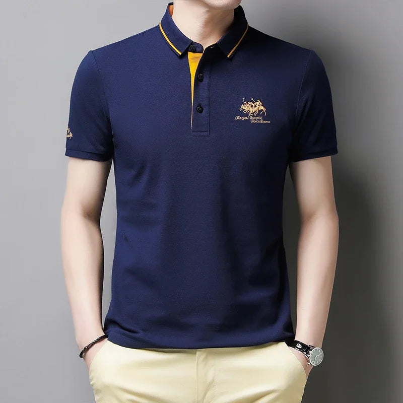 Camisa polo masculina bordada casual moda manga curta verão top confortável