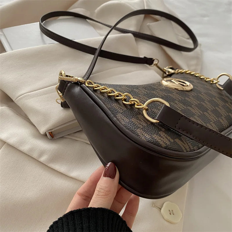 Bolsa crossbody estilo vintage, bolsa mensageiro de ombro de couro pu com design de letra dourada 'M', bolsa tote de couro sintético, bolsa