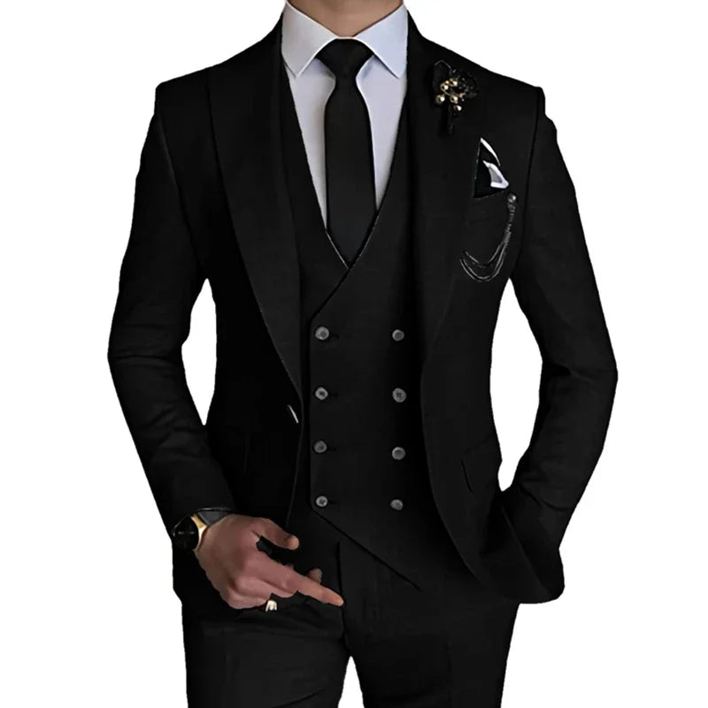 Terno de casamento monocromático masculino, boutique de lazer, casaco de negócios, calças, colete, vestido, blazers, jaqueta, calças, 3 peças, nova moda